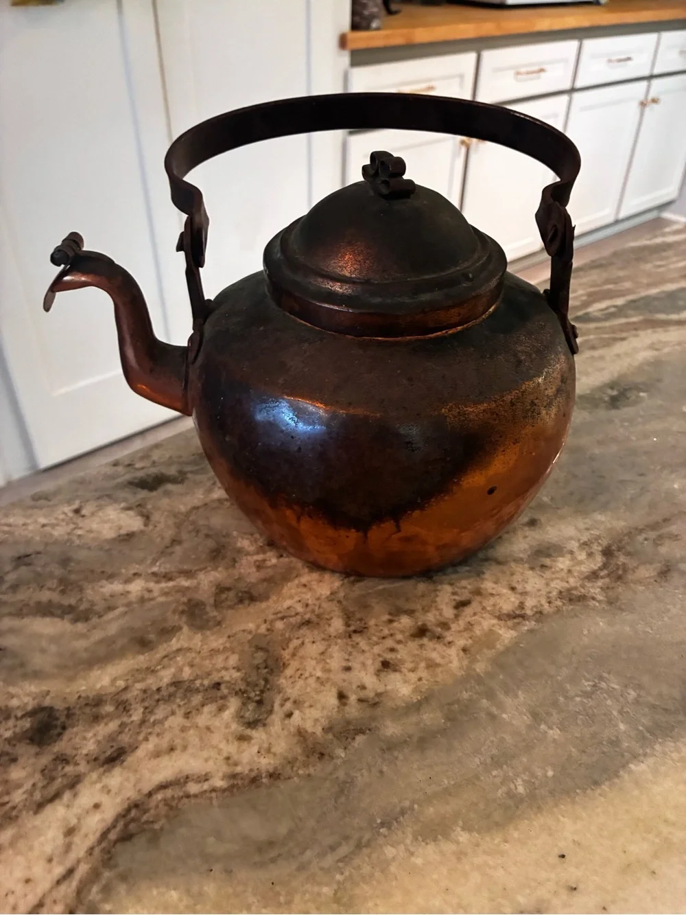 Early antique primitive Copper Kettle in Warm Copper and Dark Patina